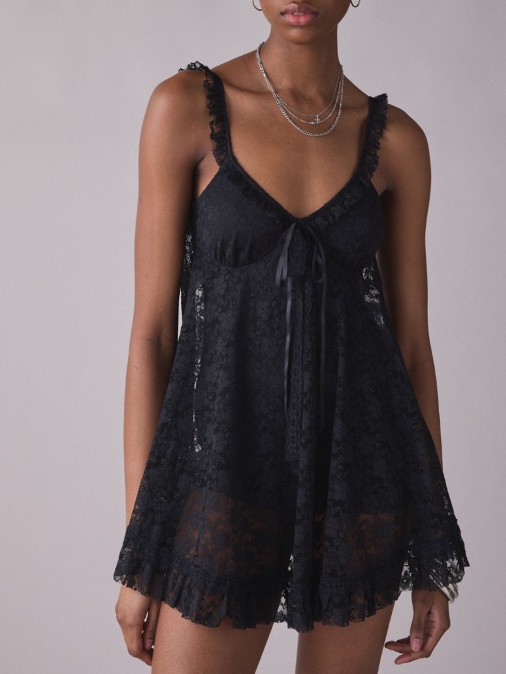Urban Outfitters Black Lace Babydoll Romper